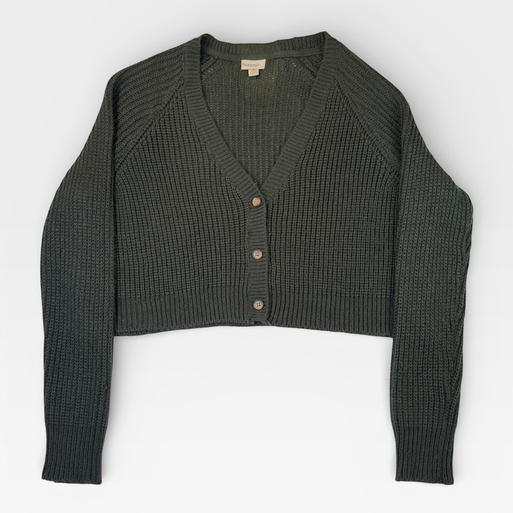 Takeout Women's Dark Green Knit Button Down Cardigan Sweater MEDIUM